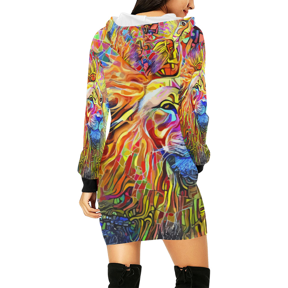 Bold as a Lion All Over Print Hoodie Mini Dress (Model H27)