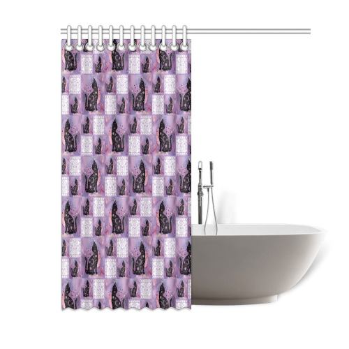 Purple Cosmic Cats Patchwork Pattern Shower Curtain 60"x72"