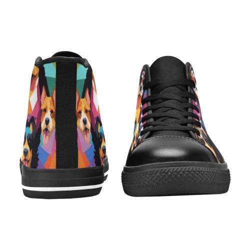 Colorful irregular pattern of funny adorable dogs. Women's Classic High Top Canvas Shoes (Model 017)