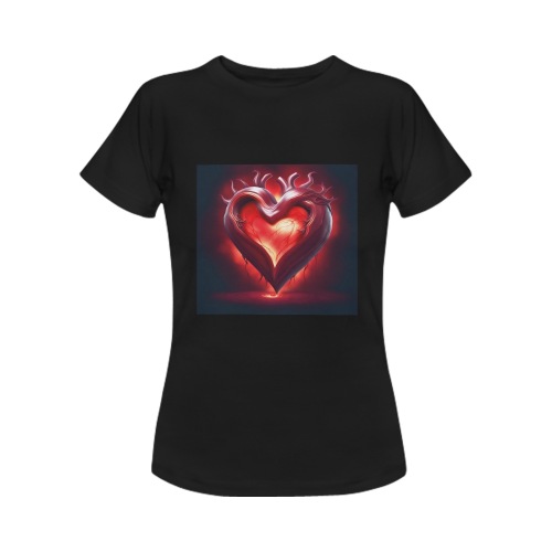 Design a wicked heart coming apart dark red with veins Love Women's T-Shirt in USA Size (Two Sides Printing)