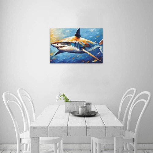 Tough shark, blue ocean water, the sun reflections Upgraded Canvas Print 18"x12"
