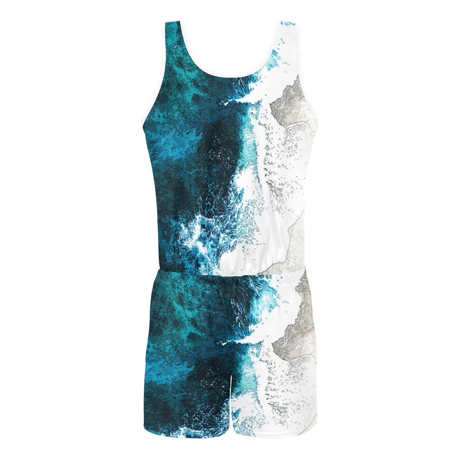 Ocean And Beach All Over Print Vest Short Jumpsuit