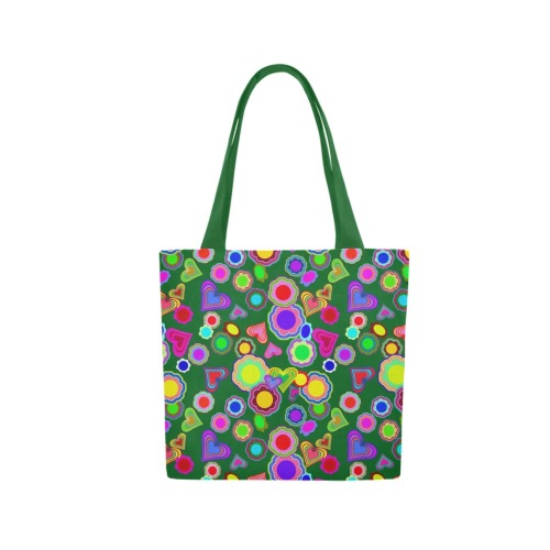 Groovy Hearts and Flowers Green Canvas Tote Bag (Model 1657)