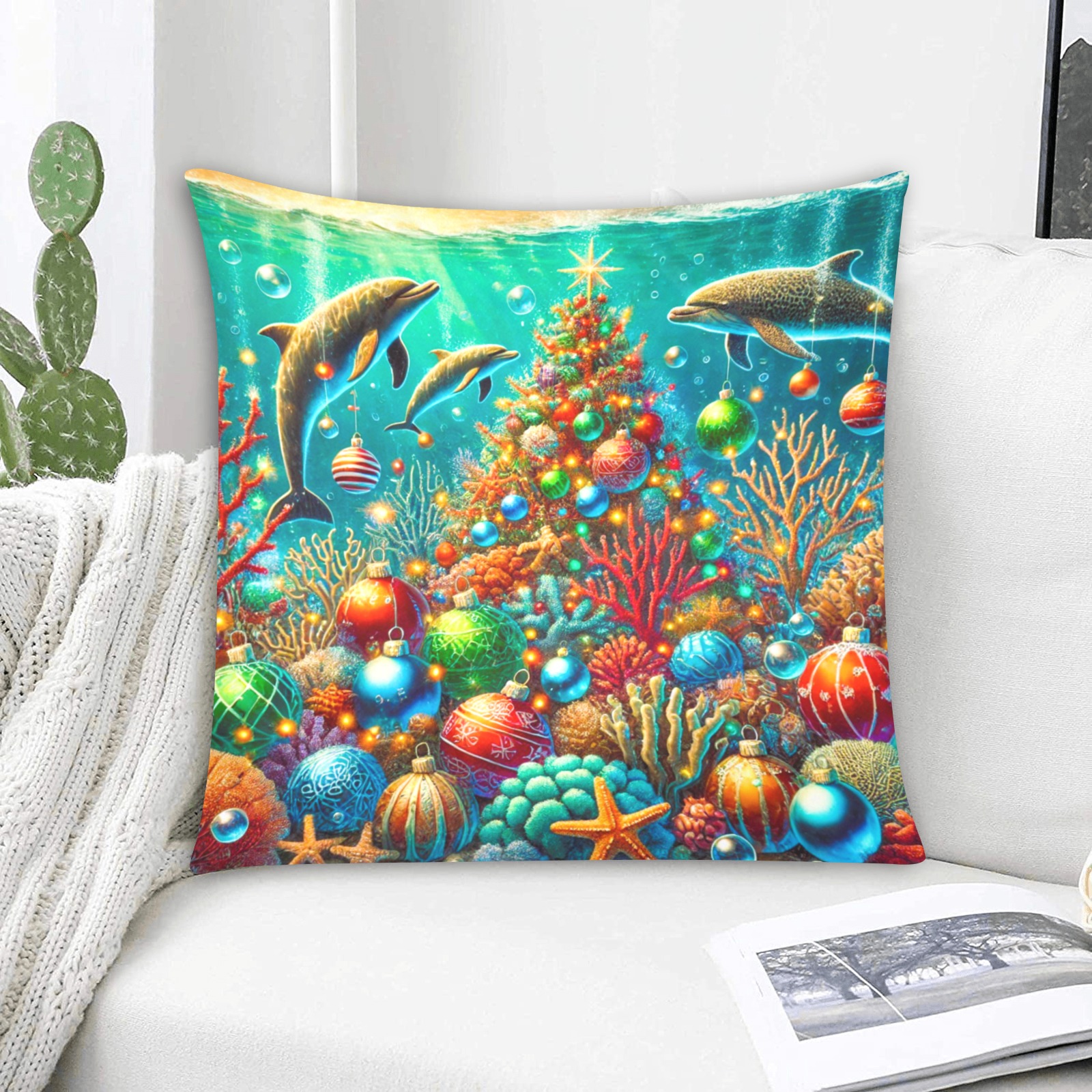 Underwater Christmas 20x20 Custom Zippered Pillow Cases 20"x20" (Two Sides)