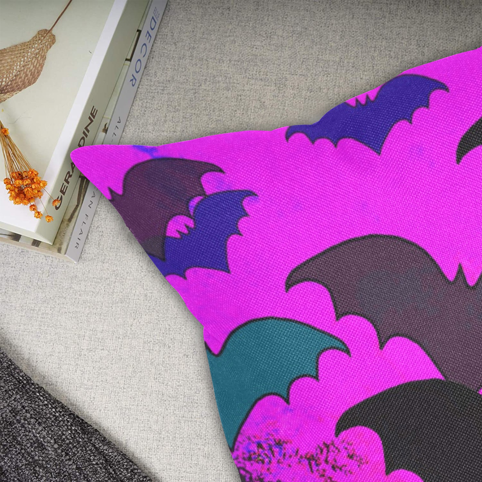 Bats In Flight Pink Linen Zippered Pillowcase 18"x18"(Two Sides&Pack of 2)