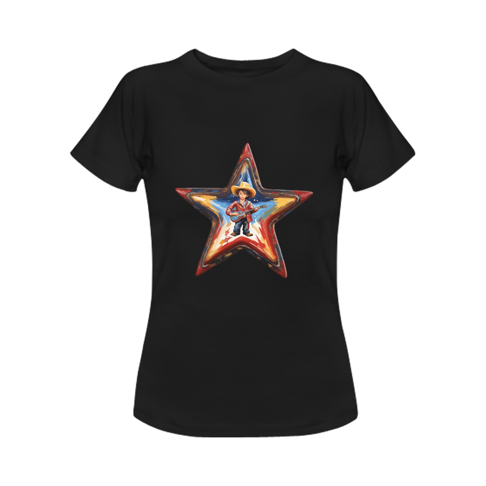 Funny musician plays guitar, colorful star art Women's T-Shirt in USA Size (Front Printing Only)