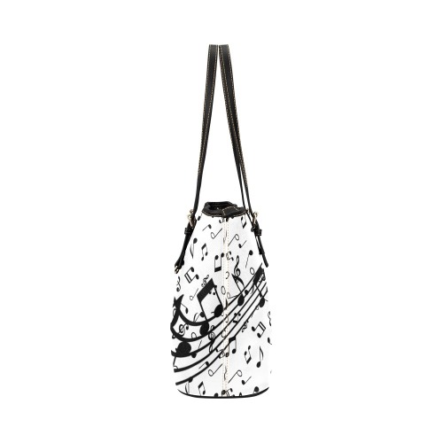 Musical Notes White 1651 Leather Tote Bag/Large (Model 1651)