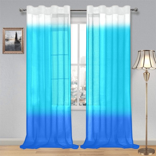 Ombre Blues Gauze Curtain 28"x95" (Two-Piece)