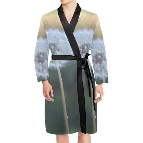 Its all Dandelion Men's Long Sleeve Belted Night Robe (Model H56)