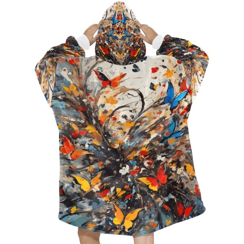 Beautiful colorful butterflies and abstract plants Blanket Hoodie for Women