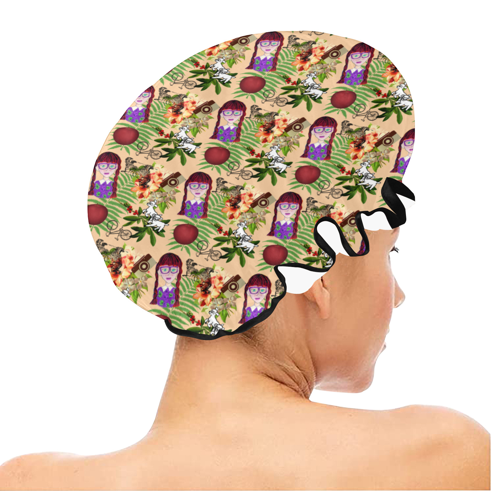 purple glasses girl pattern peach Shower Cap