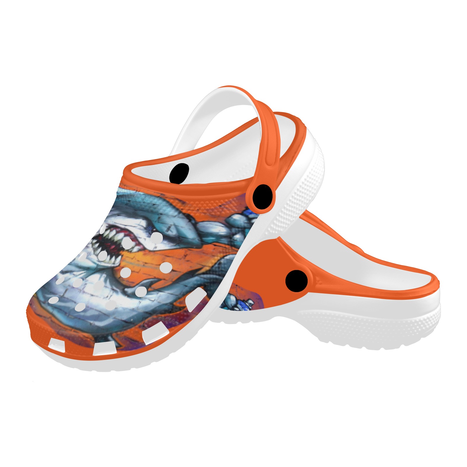 Graffiti Shark - Orange Custom Print Foam Clogs for Adults