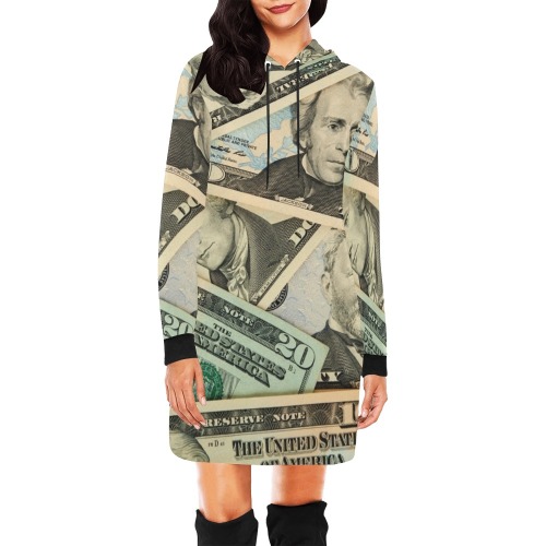 US PAPER CURRENCY All Over Print Hoodie Mini Dress (Model H27)