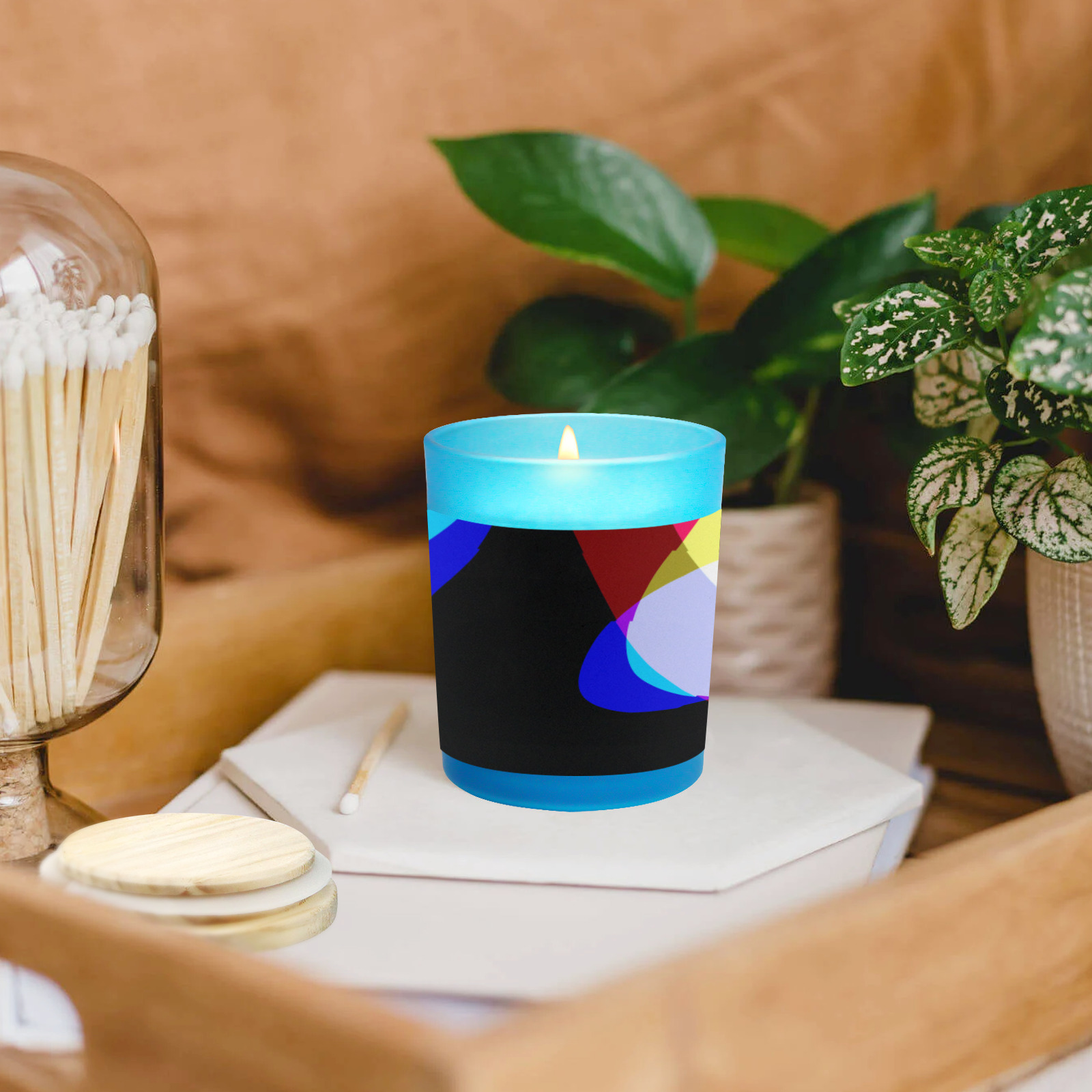 Abstract 2322 Blue Glass Candle Cup (Wood Sage & Sea Salt)