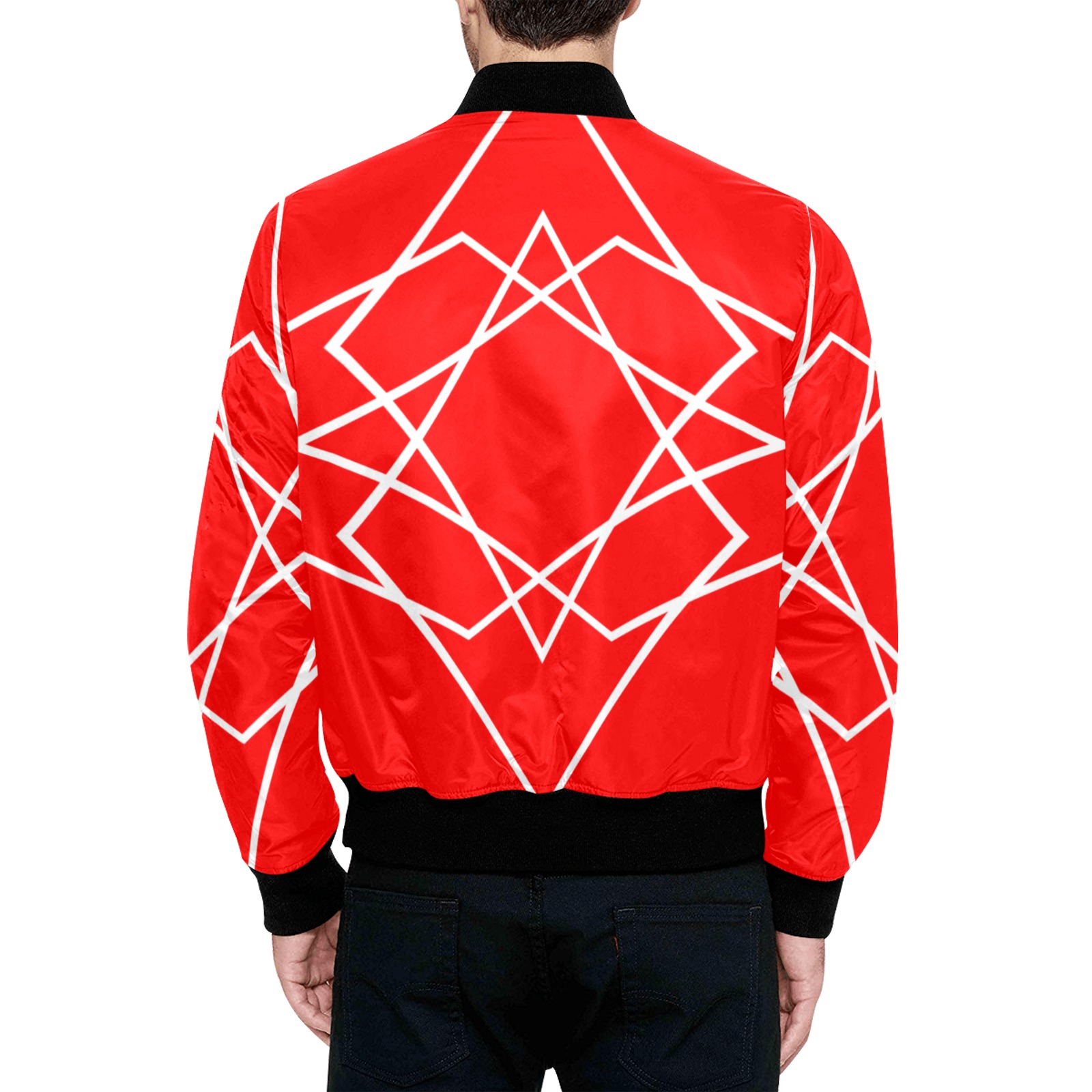 White Interlocking Diamonds Funhouse red All Over Print Quilted Bomber Jacket for Men (Model H33