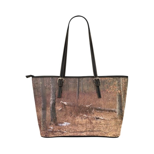 Falling tree in the woods Leather Tote Bag/Small (Model 1651)