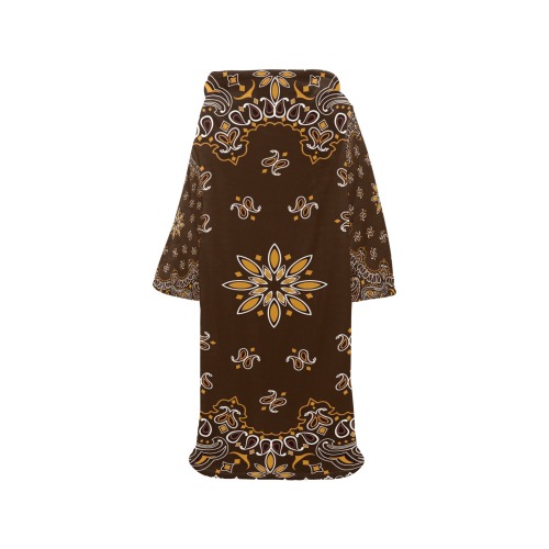 Brown Bandanna Pattern Blanket Robe with Sleeves for Adults