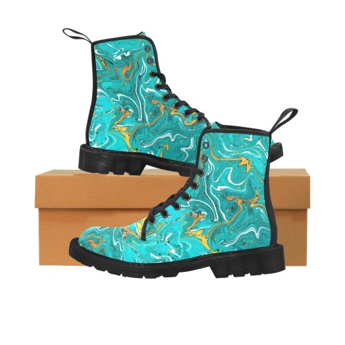 Teal and orange marble pattern Martin Boots for Women (Black) (Model 1203H)