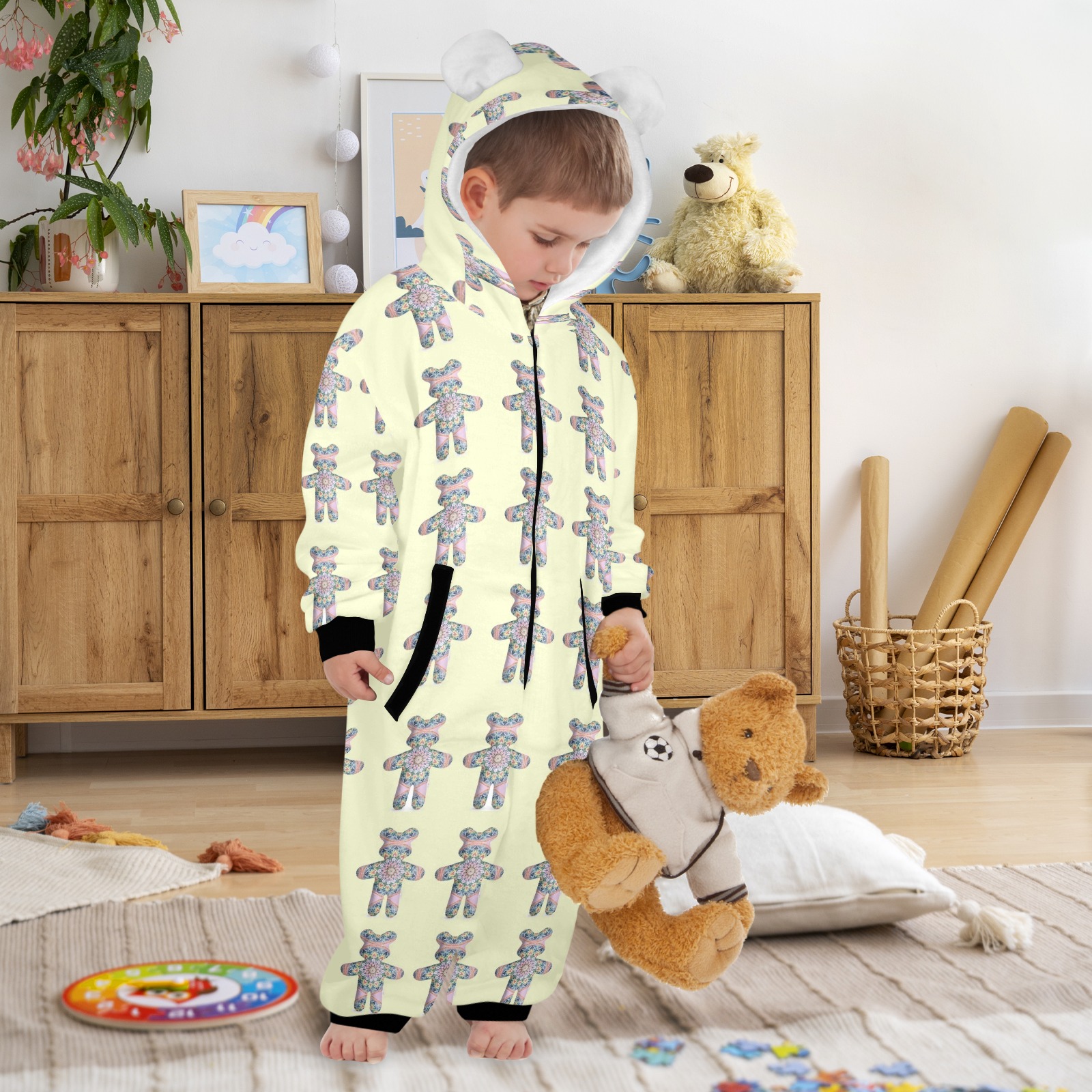 nounours 2e One-Piece Zip up Hooded Pajamas for Little Kids