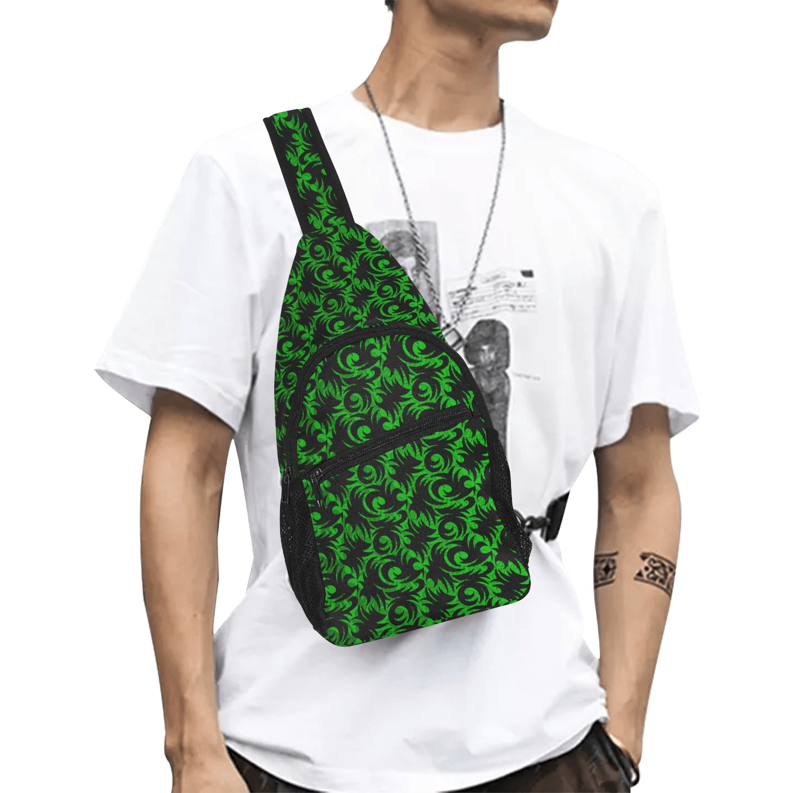 green swirl All Over Print Chest Bag (Model 1719)