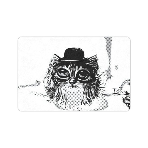 Kawaii Kitten with Bowler Hat Caricature Doormat 24"x16"