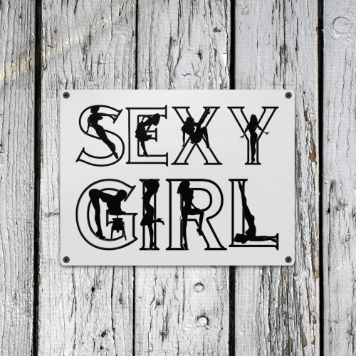 Sexy girl funny black text and women silhouettes. Metal Tin Sign 16"x12"