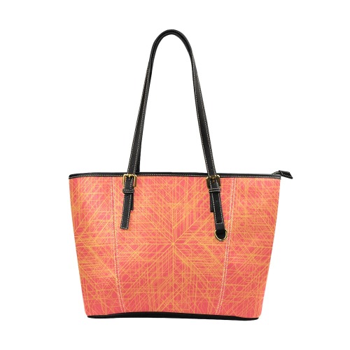Diagonal Line Pattern (Red/Orange) Leather Tote Bag/Large (Model 1640)