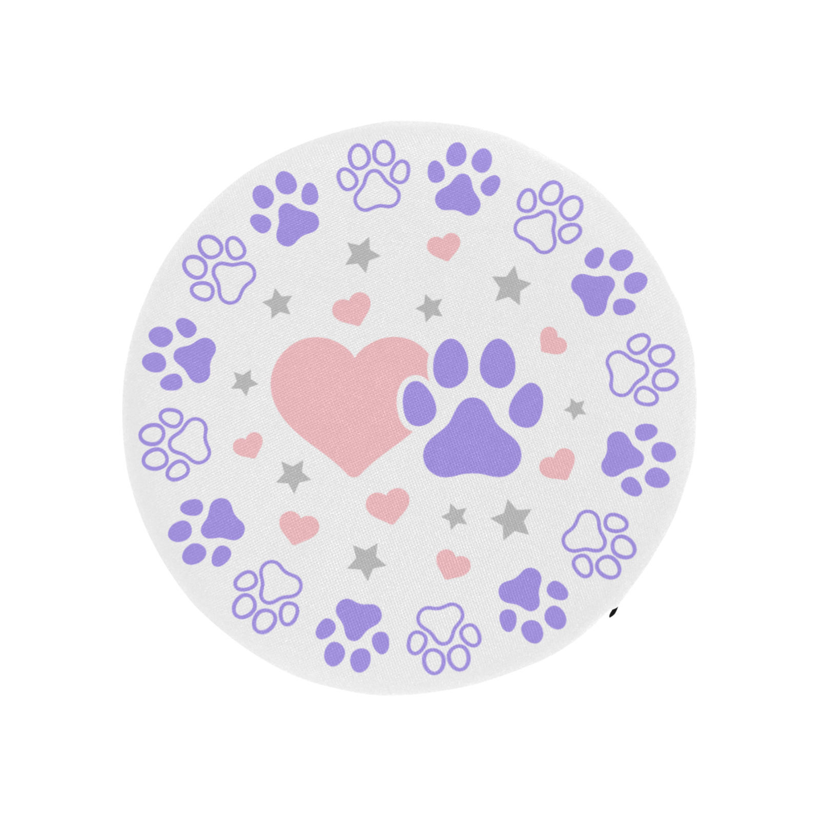 Pink and Purple Dog Cat Pet Lovers Hearts and Stars Paw Print Design Round Seat Cushion