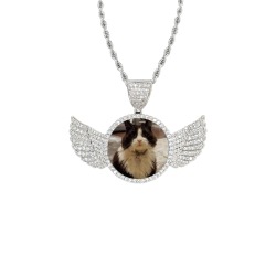 WALT-CAT PHOTO2 Wings Silver Photo Pendant with Rope Chain