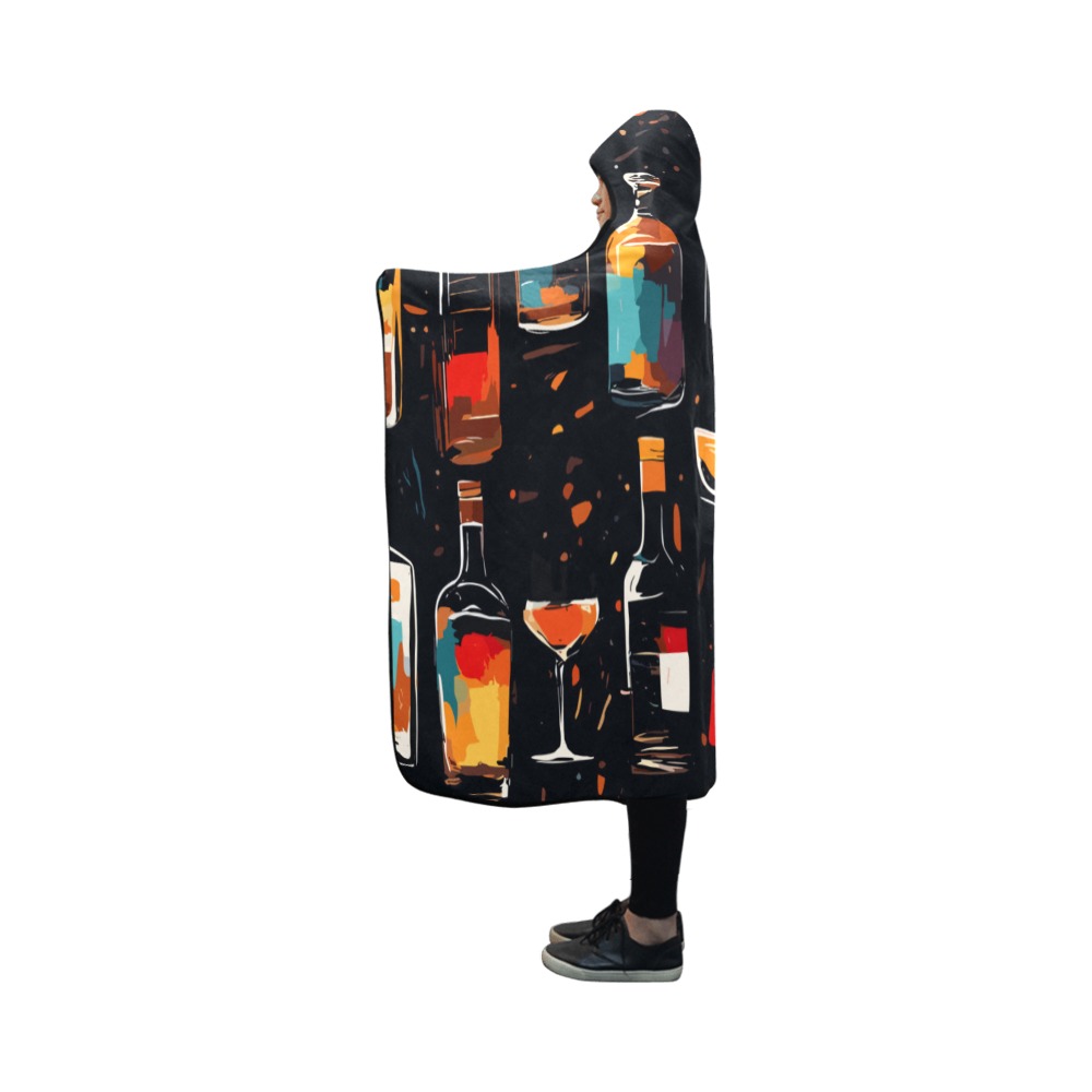 Lines of bottles and glasses of strong drinks art Hooded Blanket 50''x40''