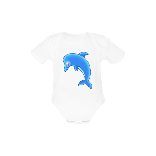 Blue Dolphin Sealife Cartoon Baby Powder Organic Short Sleeve One Piece (Model T28)