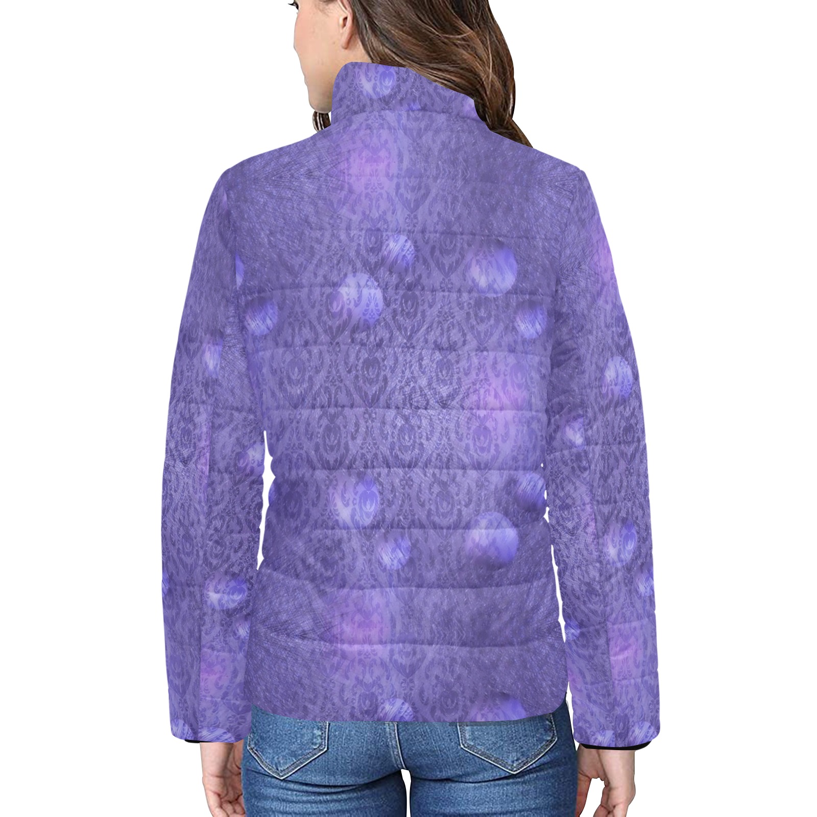 Very peri Trend Pop Art by Nico Bielow Women's Stand Collar Padded Jacket (Model H41)