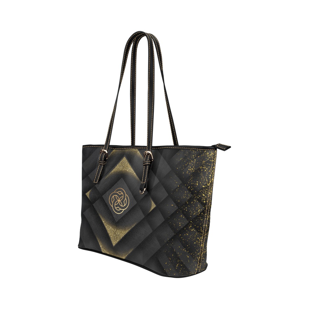 Black Leather Gold Julia Tote bag Leather Tote Bag/Large (Model 1651)