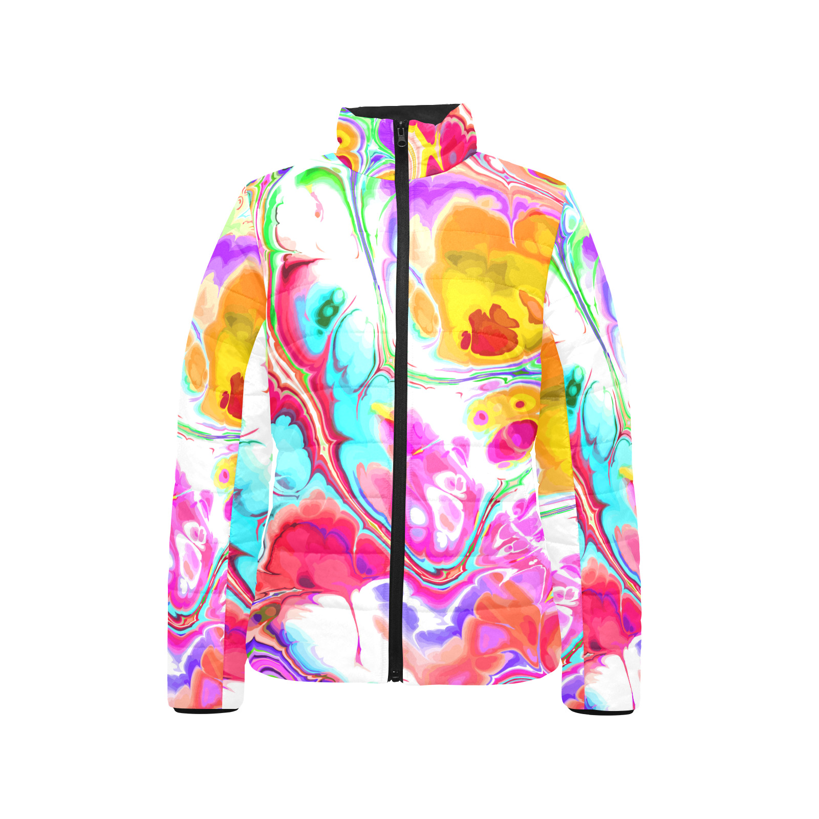 Funky Marble Acrylic Cellular Flowing Liquid Art Women's Stand Collar Padded Jacket (Model H41)
