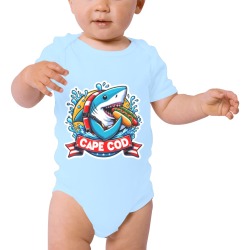 CAPE COD-GREAT WHITE EATING HOT DOG Baby Powder Organic Short Sleeve One Piece (Model T28)