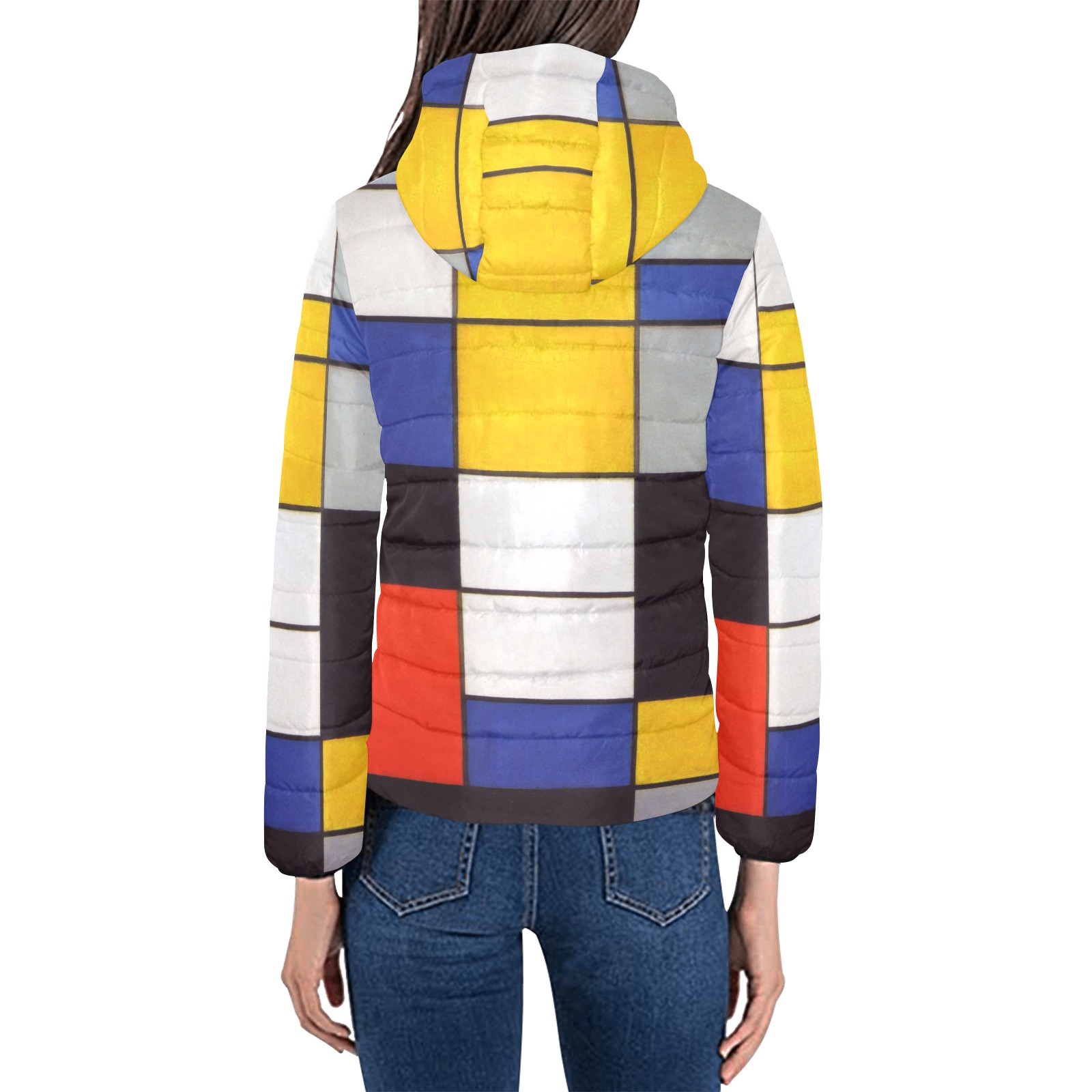Composition A by Piet Mondrian Women's Padded Hooded Jacket (Model H46)