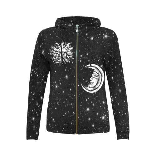 Mystic Moon and Sun All Over Print Full Zip Hoodie for Women (Model H14)