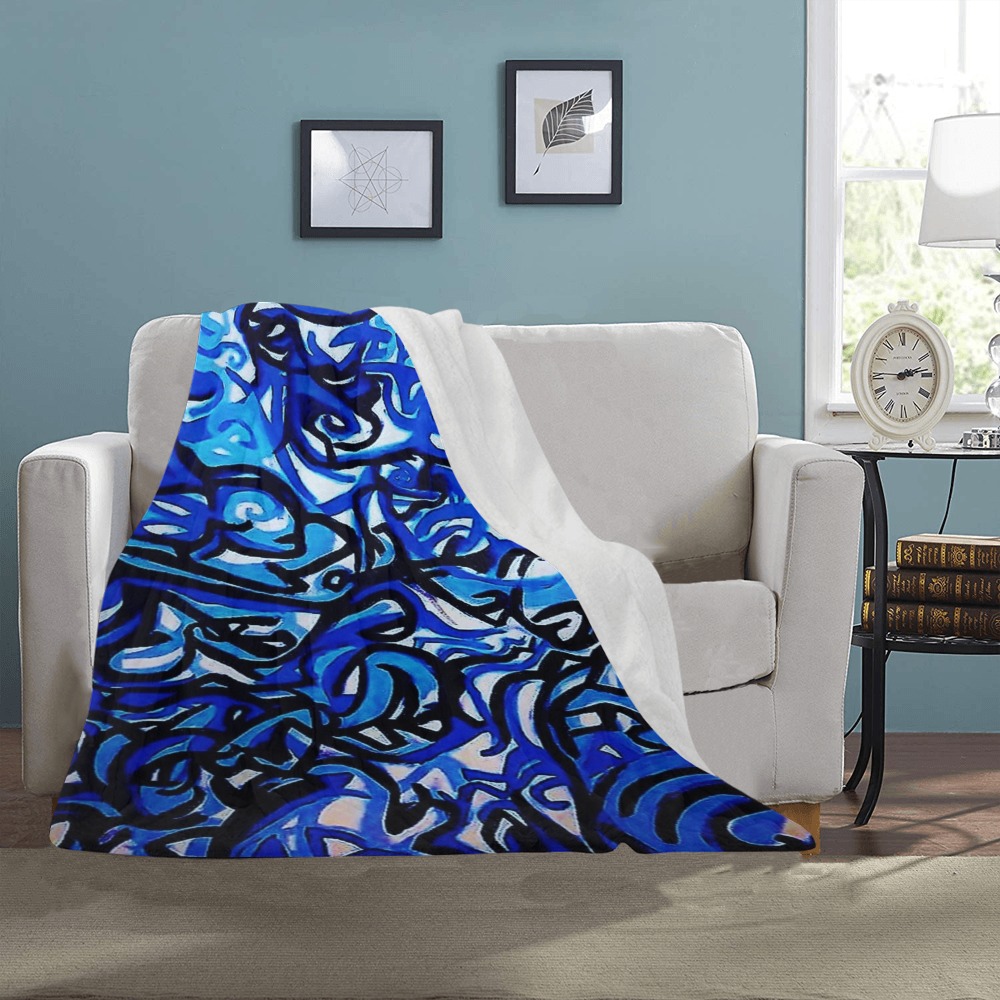 Blue Abstract Graffiti Home Range Ultra-Soft Micro Fleece Blanket 40"x50"