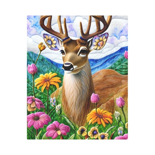 Boho Aesthetic Deer Simulated Quilt Artwork Duvet Cover 86"x70" ( All-over-print)