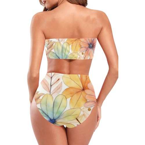 Watercolor Floral 2 Chest Wrap Bikini Swimsuit (Model S36)