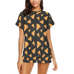 Cool and fun pizza slices dark gray pattern Women's Short Pajama Set