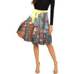 Chinatown in Bangkok Thailand - Altered Photo Melete Pleated Midi Skirt (Model D15)