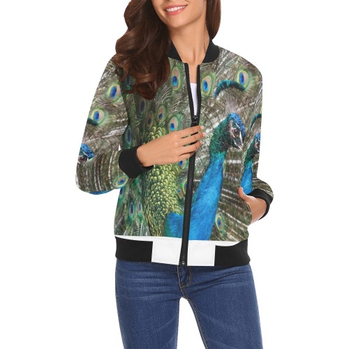 Peacock Collectable Fly All Over Print Bomber Jacket for Women (Model H19)