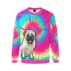 pug on tie dye sweatshirt Men's Oversized Fleece Crew Sweatshirt (Model H18)