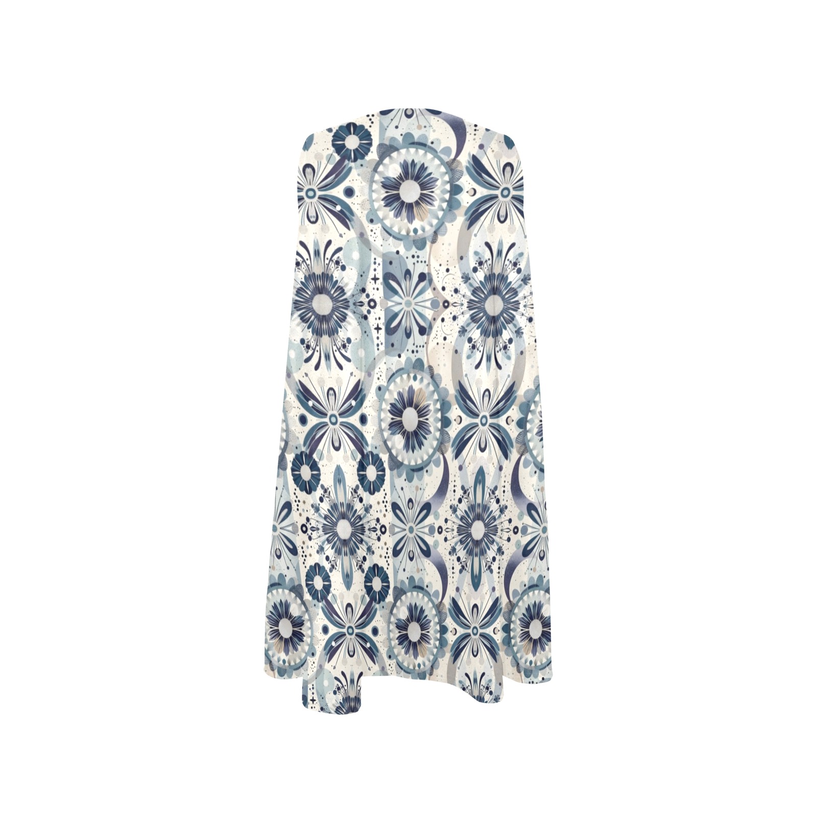 Blue and Beige Atomic Flowers Sleeveless A-Line Pocket Dress (Model D57)