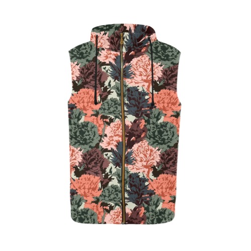 Modern botanical camouflage All Over Print Sleeveless Zip Up Hoodie for Men (Model H16)