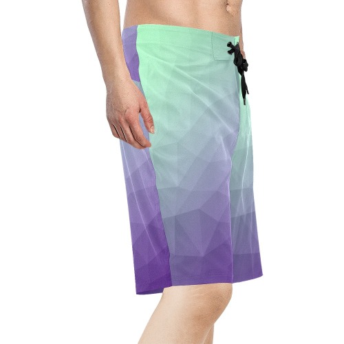 Purple green ombre gradient geometric mesh pattern Men's All Over Print Board Shorts (Model L16)