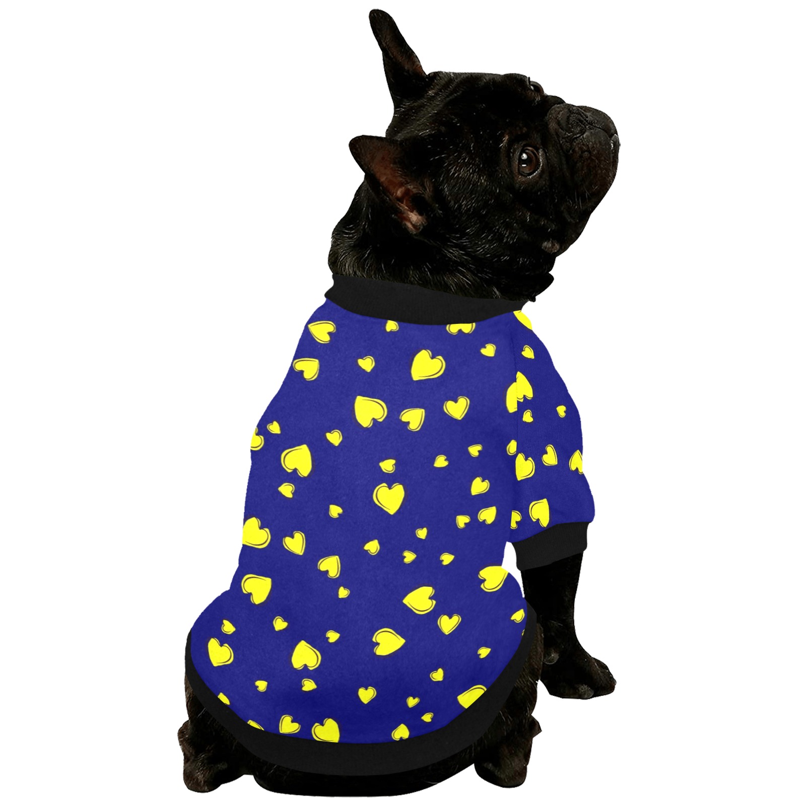 Yellow Hearts Floating on Blue Pet Dog Round Neck Shirt