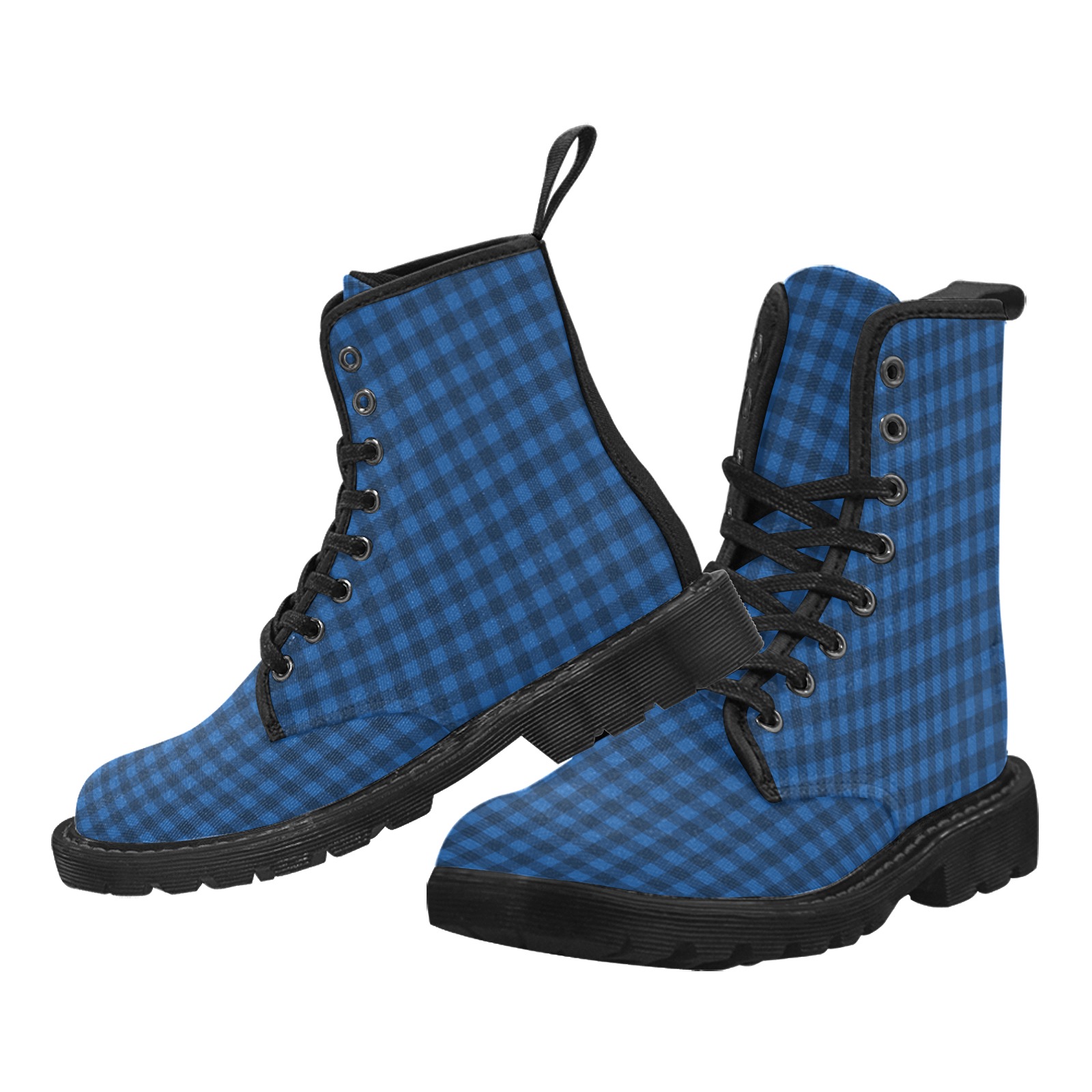 Blue Buffalo Plaid Martin Boots for Women (Black) (Model 1203H)