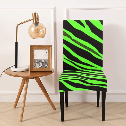 Neon Green Zebra Stripes Removable Dining Chair Cover